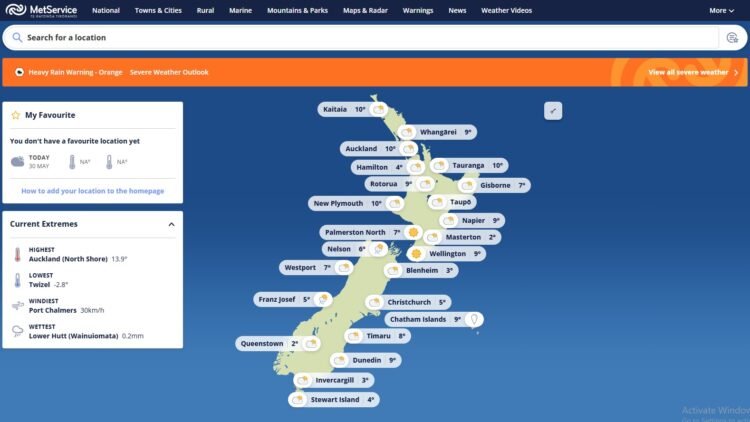 MetService Issues Major 44-Hour Rain Warning for South Island Ahead of Long Weekend
